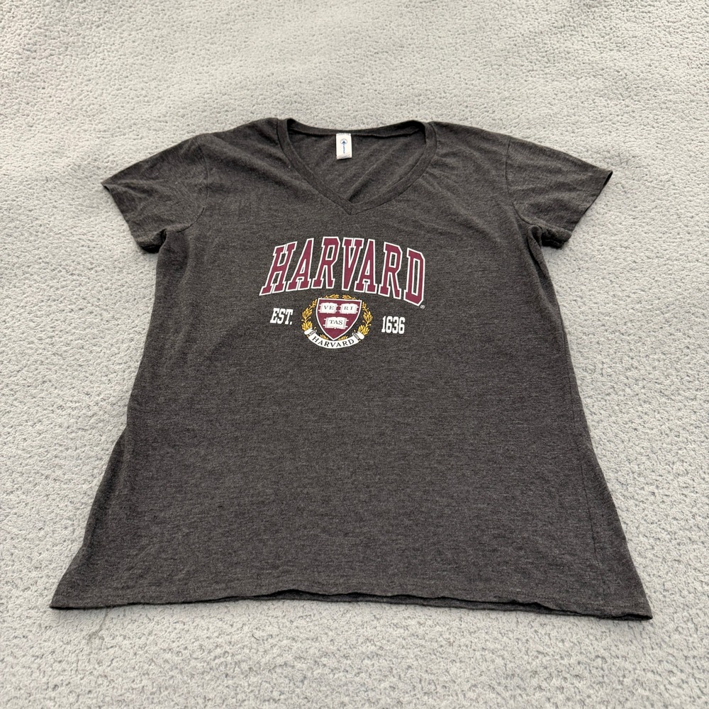 Harvard University T-Shirt Womens XL V-Neck Graphic Charcoal Gray